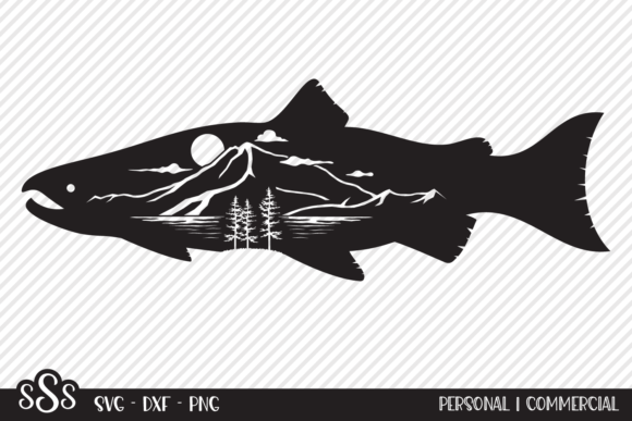 Download Salmon Mountain Scene Design - Design Collection