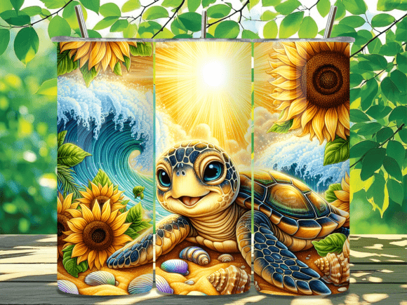 Download Sunflower Sea Turtle Tumbler Wrap Design - Design Collection