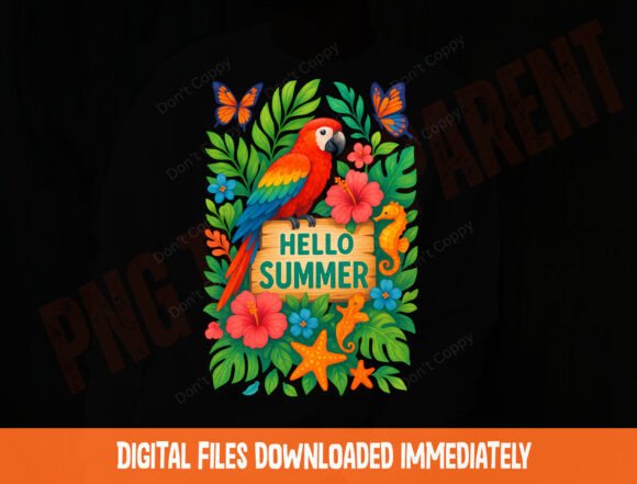Download Hello Summer PNG, Tropical Parrot Design - Design Collection