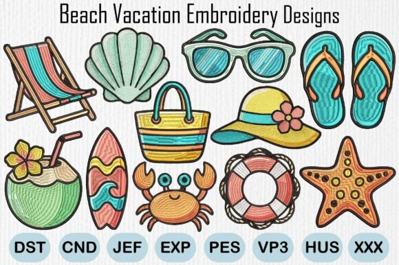 Download Summer Beach Vacation Embroidery Designs - Design Collection
