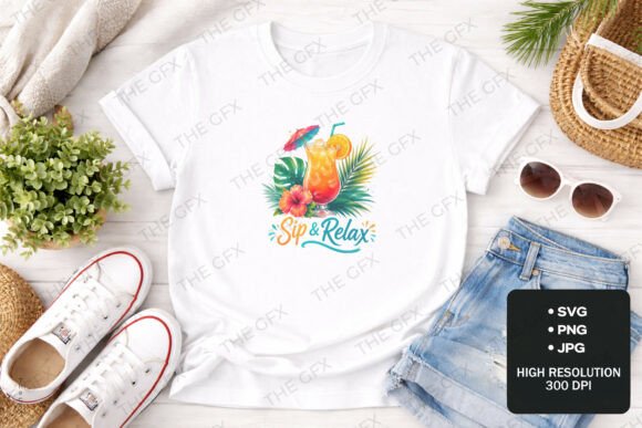 Download Sip Relax Tropical Cocktail SVG Design - Design Collection