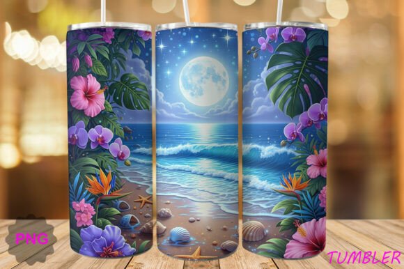 Download Moonlit Tropical Beach Tumbler PNG - Beach tumbler png Collection