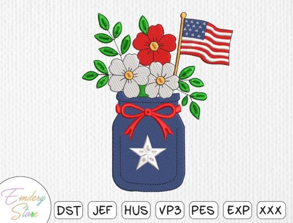 Download Patriotic Mason Jar Embroidery Design - Design Collection