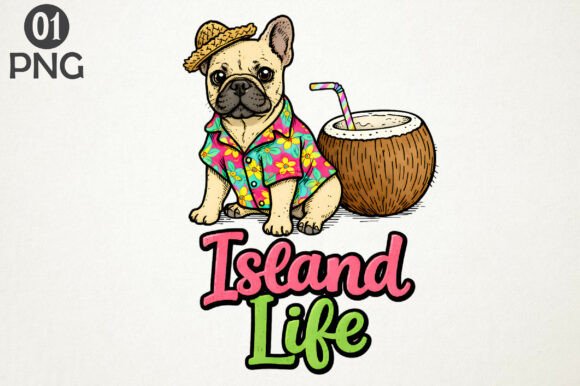 Download Island Life Frenchie PNG Clipart Design - Design Collection